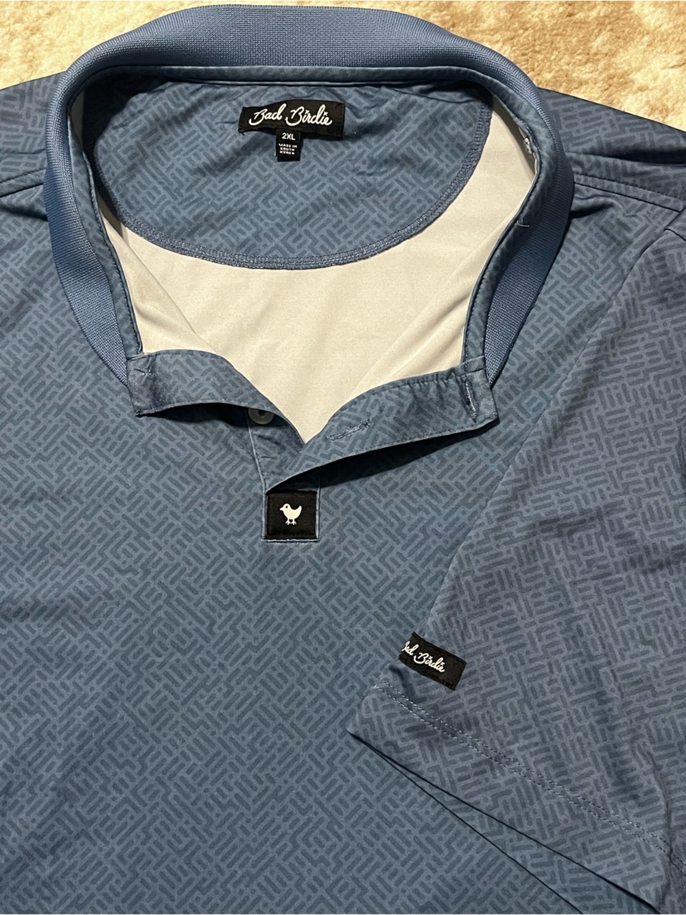 Bad Birdie Mens 2XL Slate Blue Labyrinth Geometric Performance Golf Polo Shirt